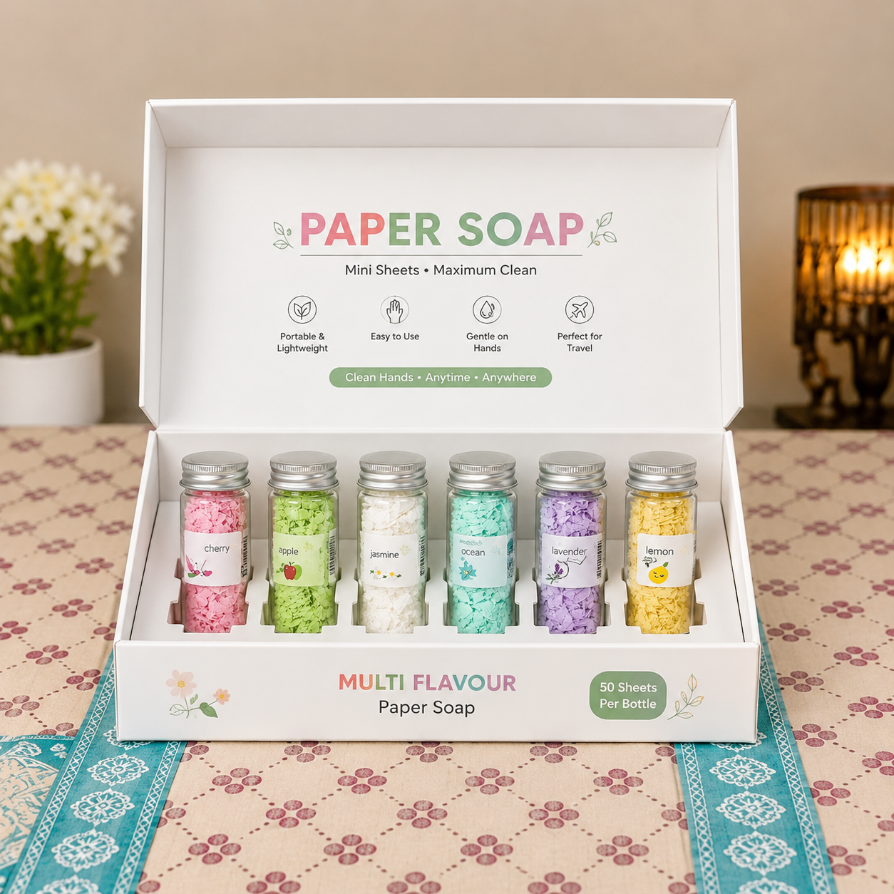 Portable Paper Soap Sheets – Multi Flavour | Travel Hand Wash Soap | Dissolvable Soap Sheets