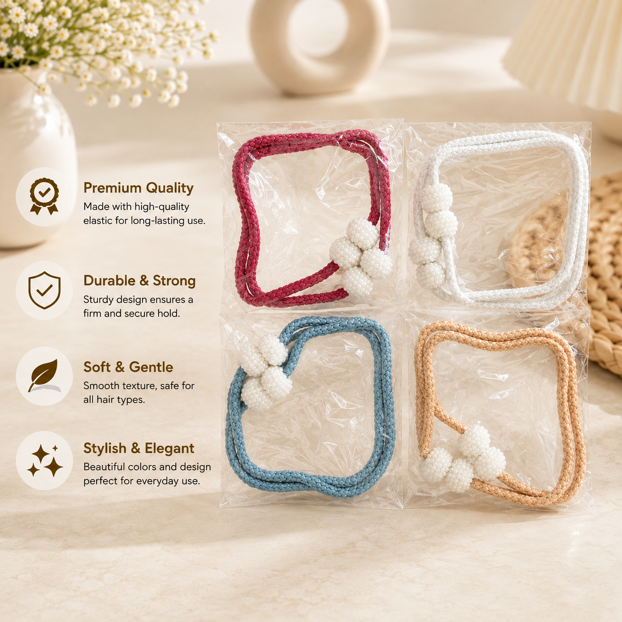 Magnetic Curtain Tiebacks with Pearl Beads | Decorative Window Curtain Holdbacks (2-Pack)