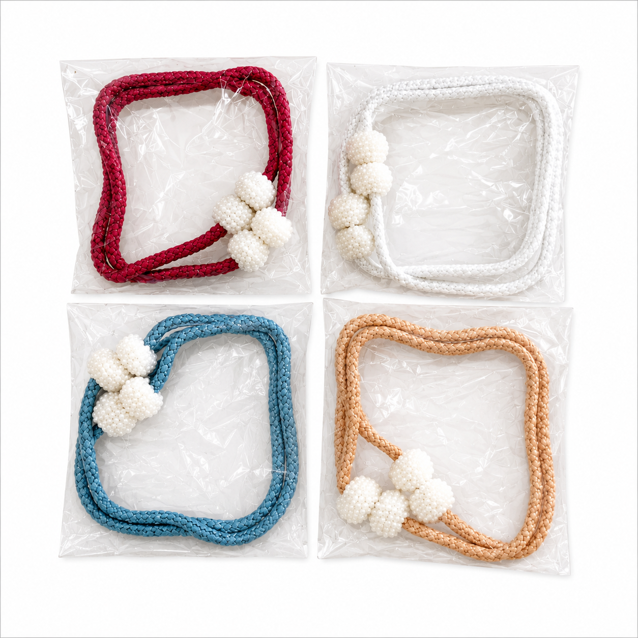 Magnetic Curtain Tiebacks with Pearl Beads | Decorative Window Curtain Holdbacks (2-Pack)