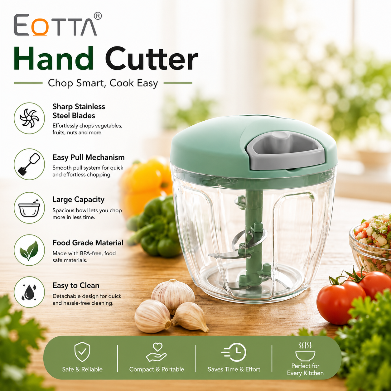 Hand Rope Food Chopper – Manual Vegetable & Fruit Cutter with Pull Cord
