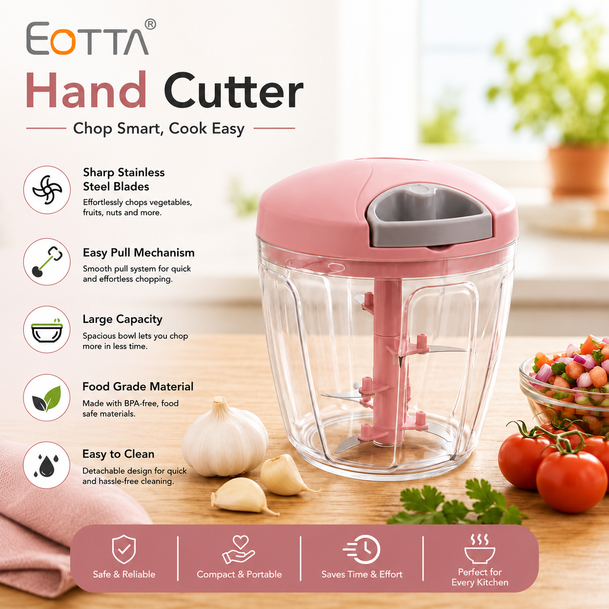 Hand Rope Food Chopper – Manual Vegetable & Fruit Cutter with Pull Cord