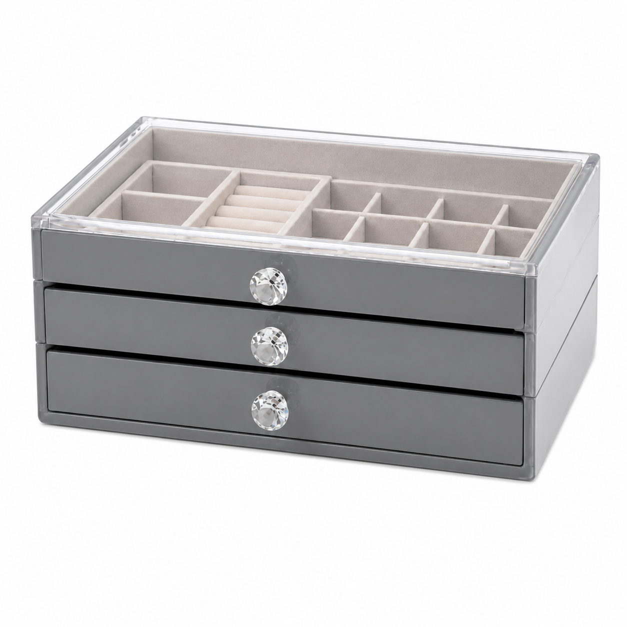 Multi-Functional Jewelry Storage Box – 3 Drawer Acrylic Jewelry Organizer with Transparent Lid | Ring, Earrings & Necklace Organizer
