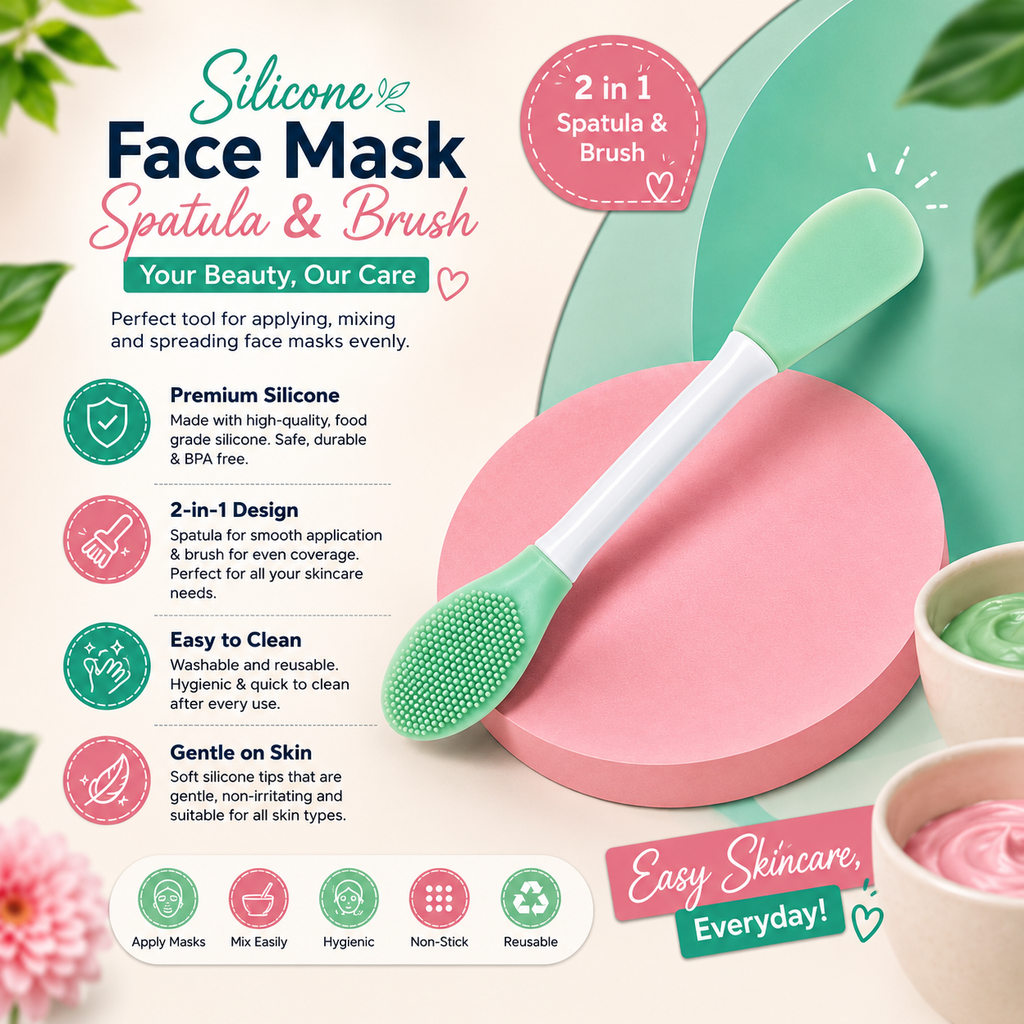 2-in-1 Silicone Face Mask Applicator Brush & Spatula – Soft, Hygienic & Reusable Skincare Tool