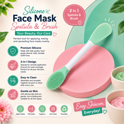 2-in-1 Silicone Face Mask Applicator Brush & Spatula – Soft, Hygienic & Reusable Skincare Tool