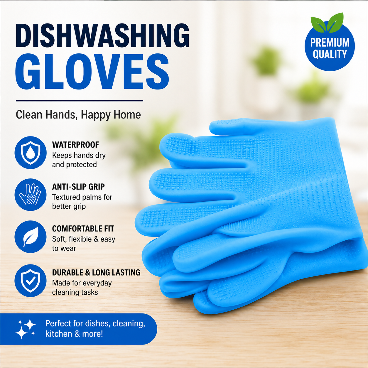 Premium Waterproof Dishwashing Cleaning Gloves | Anti-Slip Reusable Kitchen Gloves