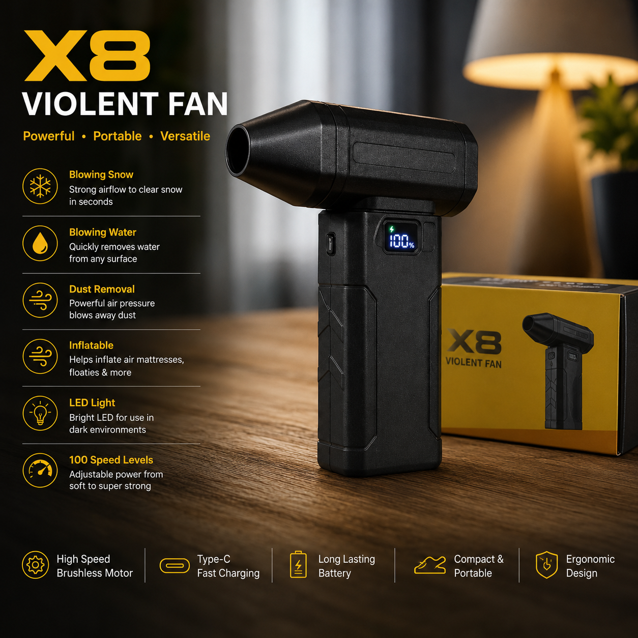 X8 Wireless Turbo Fan – Multi-Purpose Air Duster & Inflator
