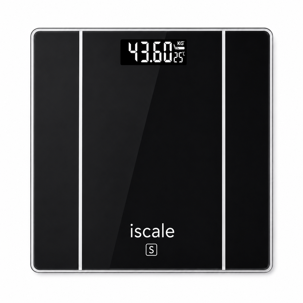 iScale Electronic Bathroom Scale – Digital LED Weight Machine | High Accuracy | 180kg Capacity | Tempered Glass Body