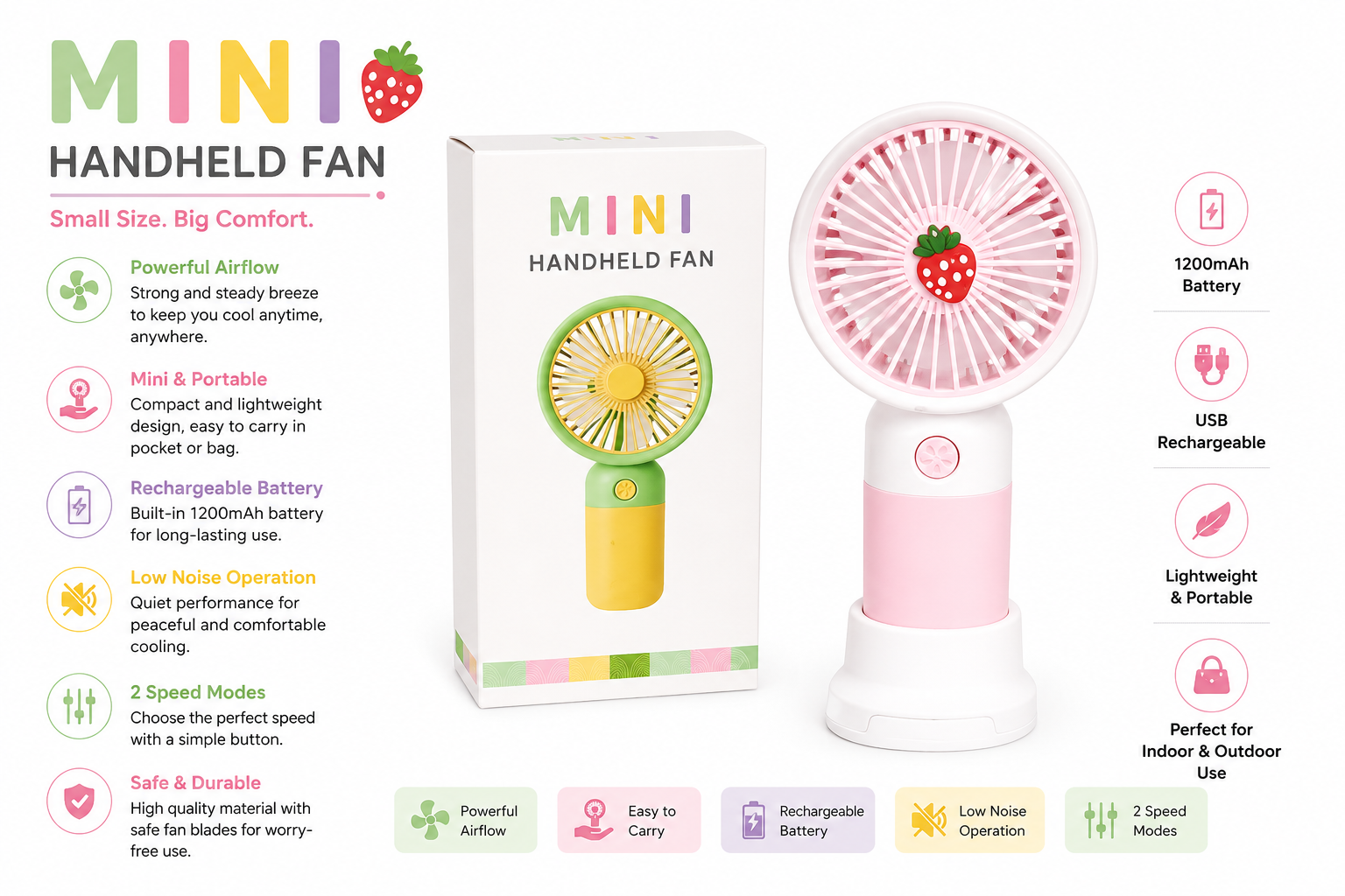 Mini Handheld Rechargeable Fan – Portable USB Cooling Fan with Stand