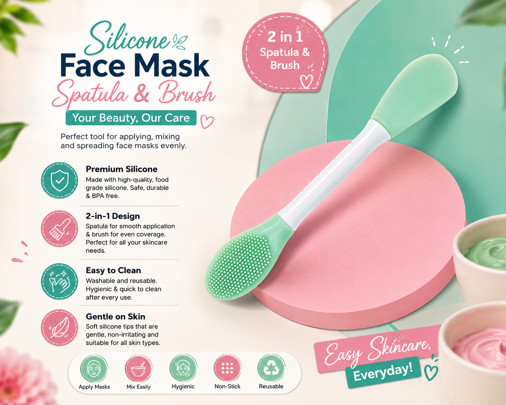 2-in-1 Silicone Face Mask Applicator Brush & Spatula – Soft, Hygienic & Reusable Skincare Tool