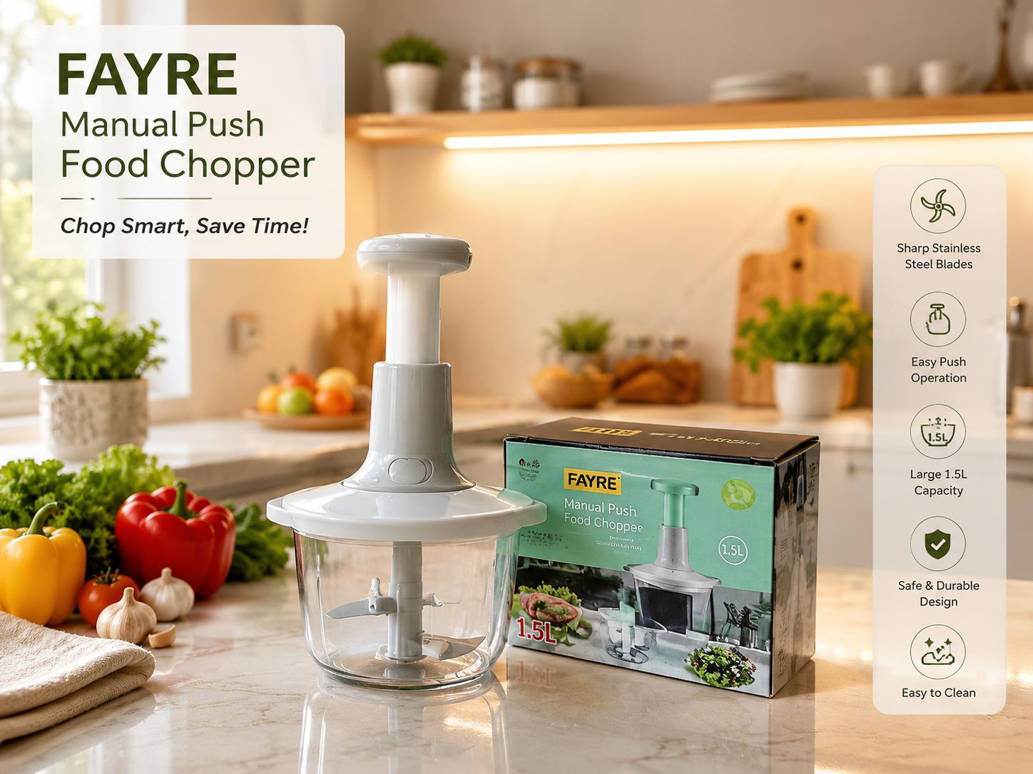 Push Hand Chopper – Manual Vegetable & Fruit Cutter for Fast Kitchen Prep