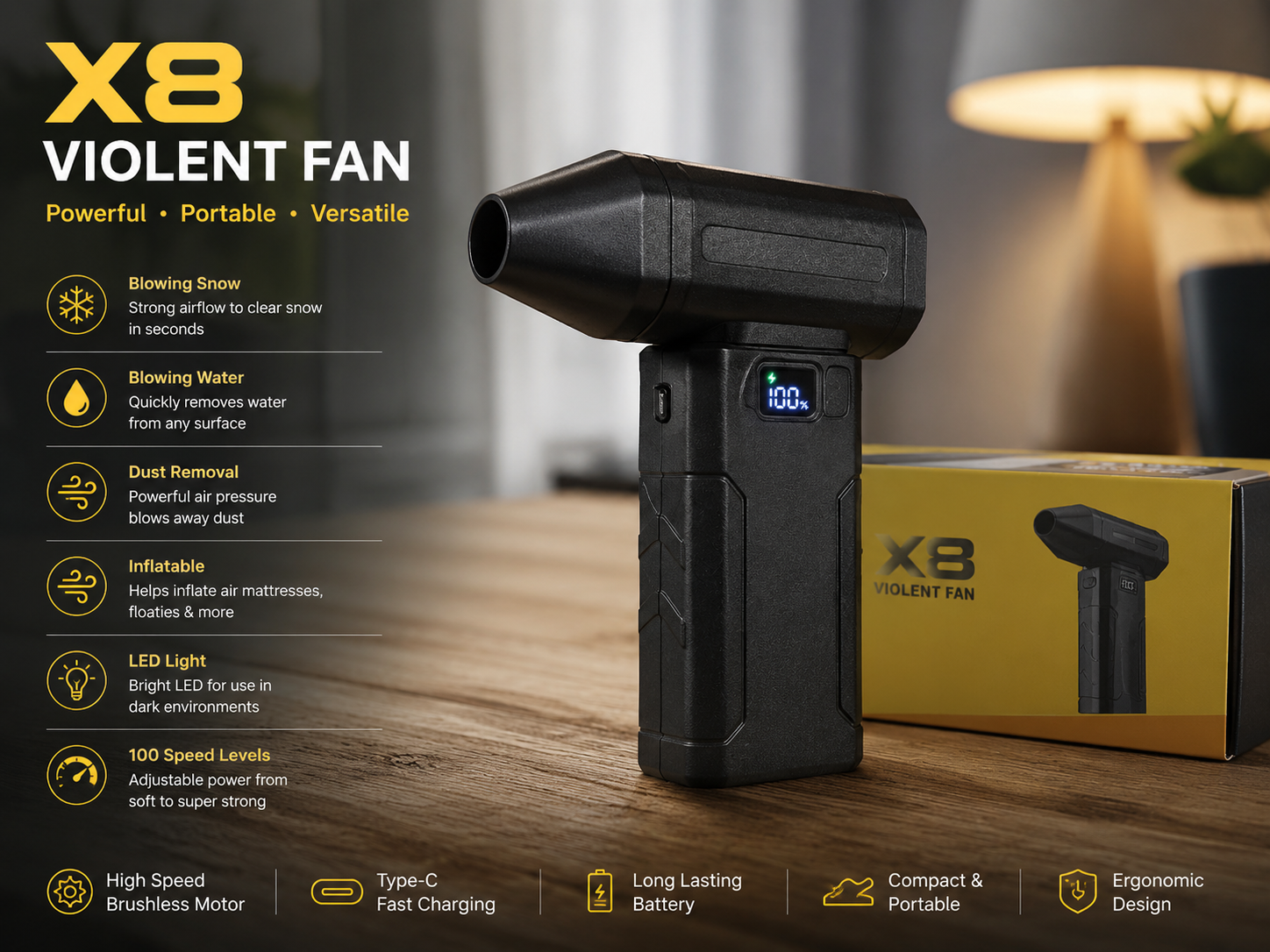 X8 Wireless Turbo Fan – Multi-Purpose Air Duster & Inflator