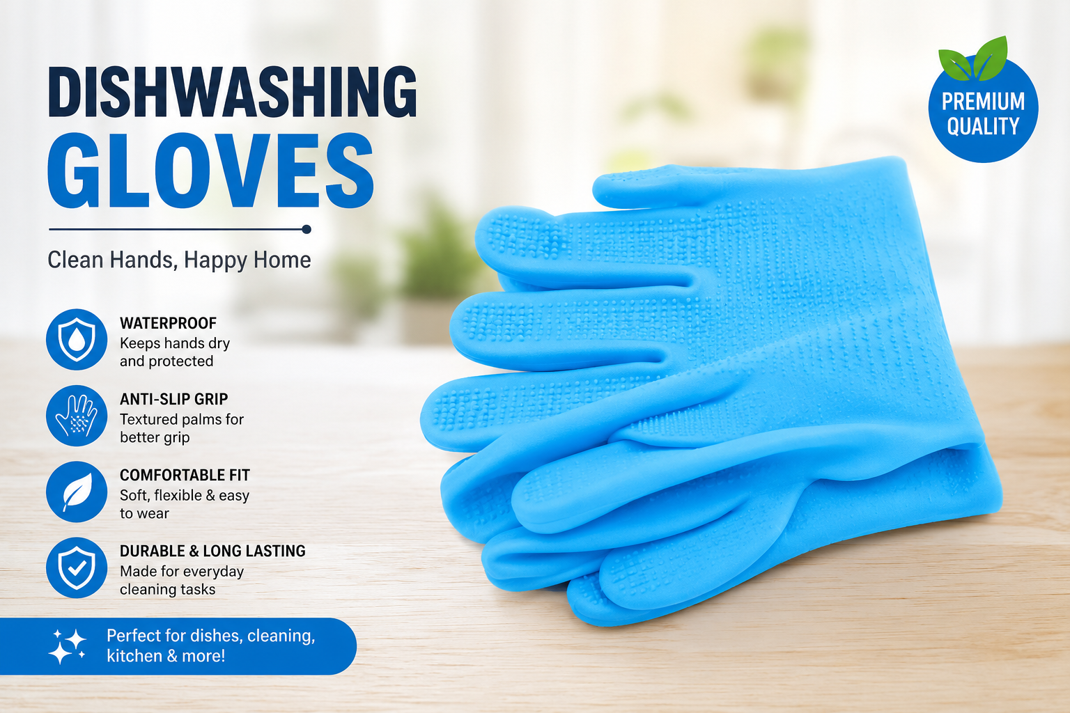 Premium Waterproof Dishwashing Cleaning Gloves | Anti-Slip Reusable Kitchen Gloves