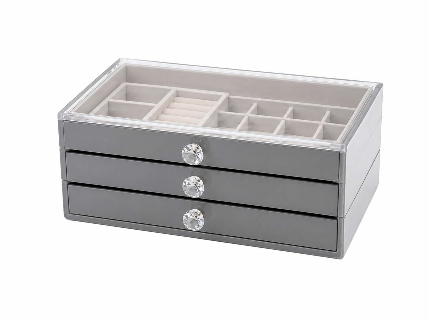 Multi-Functional Jewelry Storage Box – 3 Drawer Acrylic Jewelry Organizer with Transparent Lid | Ring, Earrings & Necklace Organizer