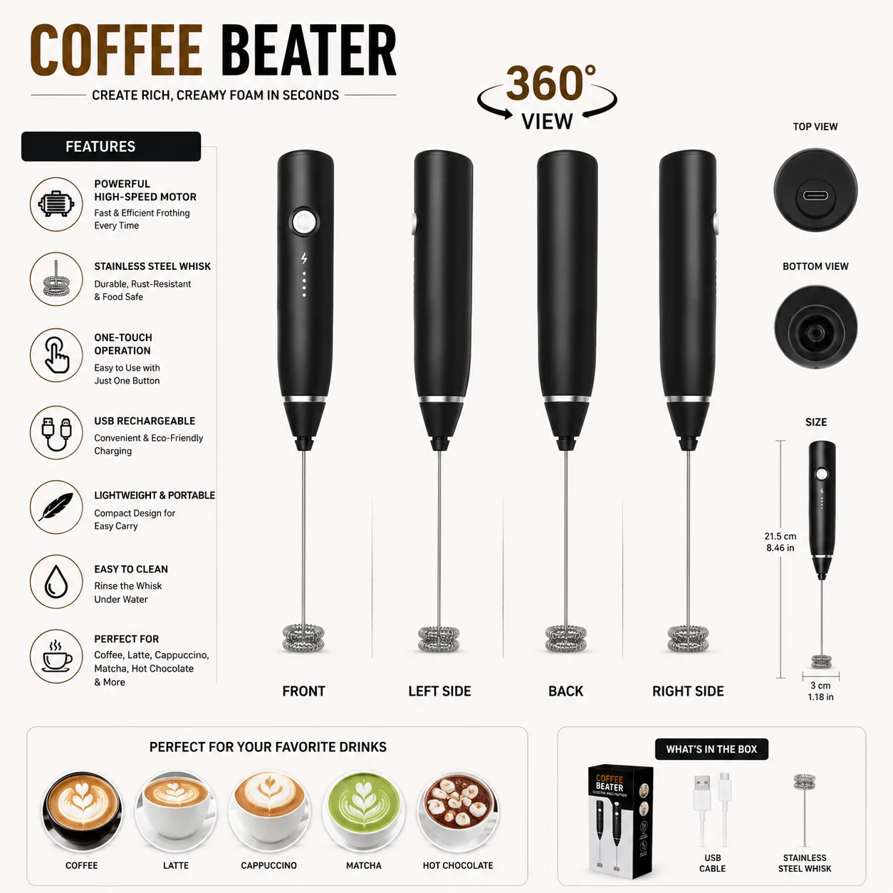 Electric Coffee Beater | USB Rechargeable - Image 3