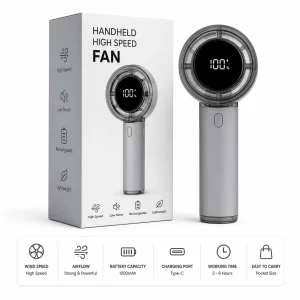 Crystal High Speed Handheld Fan – Rechargeable Portable Mini Cooling Fan